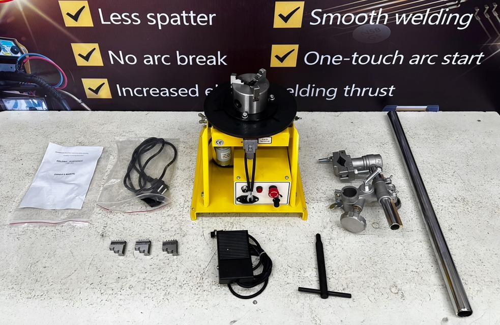 เครื่องหมุนจับชิ้นงานเชื่อมHD-10 มีแขนจับหัวเชื่อม จับท่อ0-2.5นิ้ว รับน้ำหนัก10กก