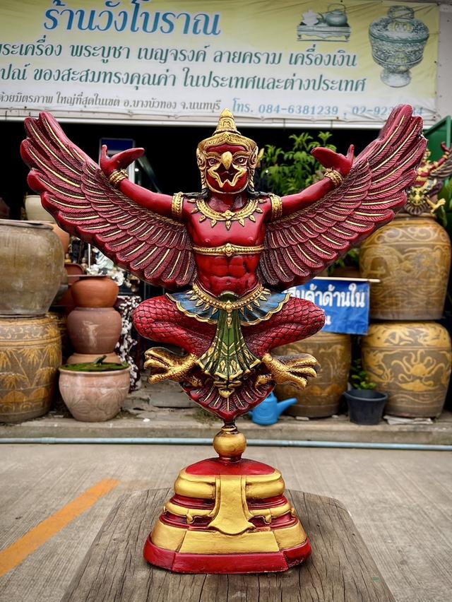 พญาครุฑตั้งโต๊ะ ครุฑหน้าเทพ ขนาดกว้าง50ซม หล่อตัน วัสดุใยแก้วเรซิ่น