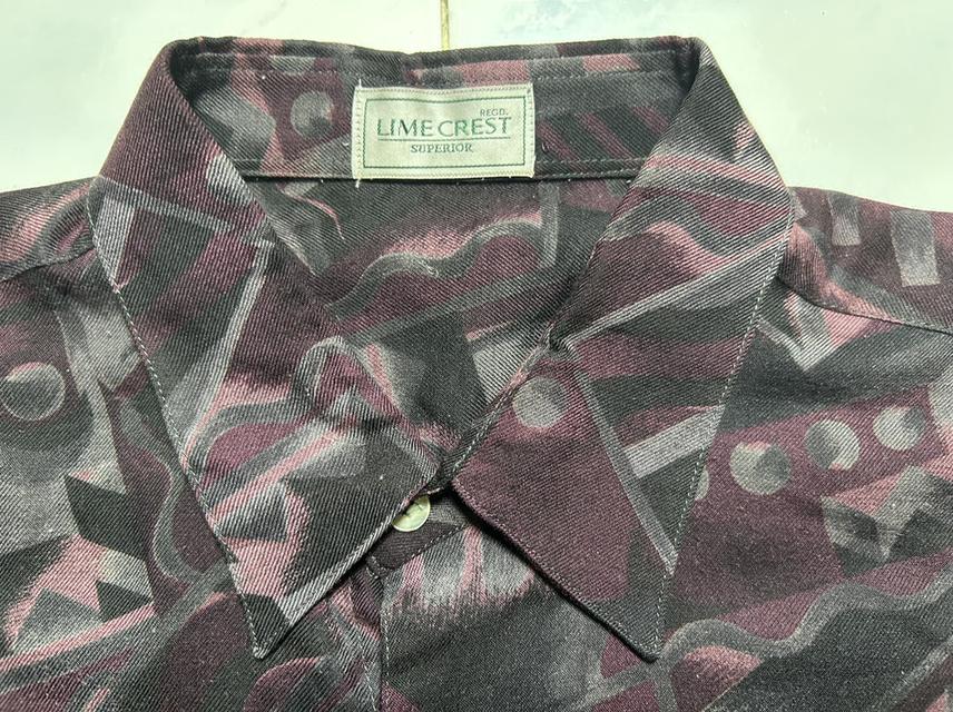 🔥 RARE! MADE IN JAPAN 90s 🇯🇵 เสื้อเชิ้ต LIME CREST ลายคิวบิสม์ดาร์ก ผ้าผสม Wool สภาพกริบ 🔥 รูปย่อยที่ 4