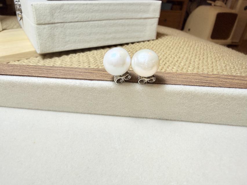 ต่างหูไข่มุกแท้ ทรงกลม ตัวเรือนเงินแท้ รูปที่ 7