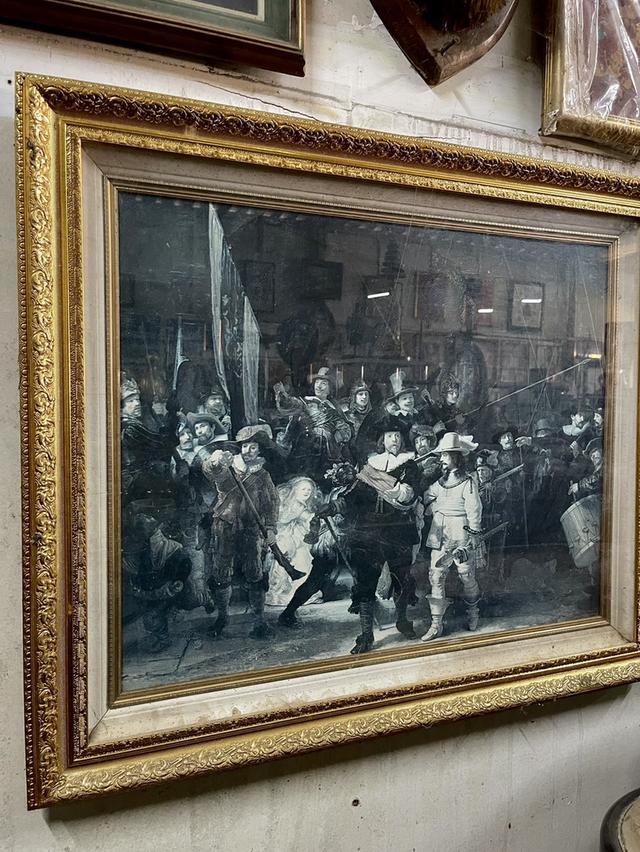ภาพพิมพ์รูปงานศิลปะ The Night Watch ภาพลำลองของ Rembrandt Van Rijn กรอบหลุยส์ จากยุโรป