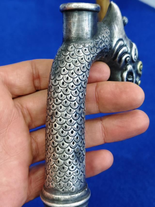 old Chinese silver surahi gold engraved รูปที่ 7