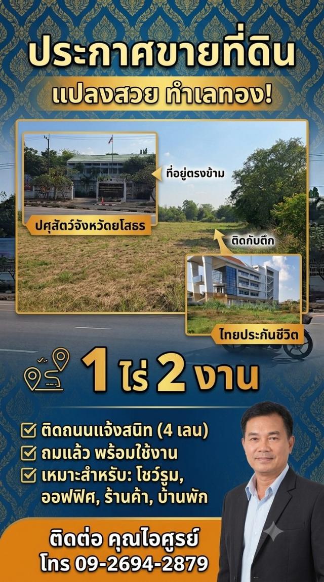 ที่ดิน ทำเลทอง ติดถนนแจ้งสนิท ติดกับไทยประกันชีวิต ตรงข้าม ปศุสัตว์จังหวัด จ.อำเภอเมือง จังหวัดยโสธร 6