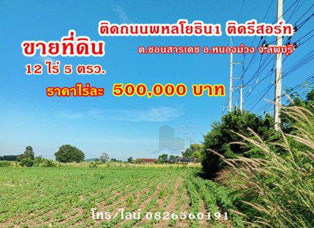 ขาย ที่ดิน ติดถนนพหลโยธิน1 ใกล้รีสอร์ท บนทำเลดี 12 ไร่ 5 ตร.วา จ.ลพบุรี รูปที่ 1