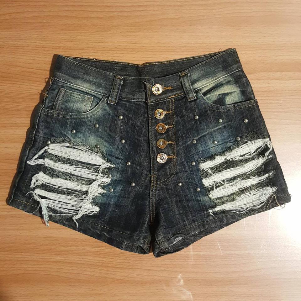Cat Jeans สียีนส์เข้ม แต่งเฟด เอวสูง แต่งหมุดสีเงิน ENNXO